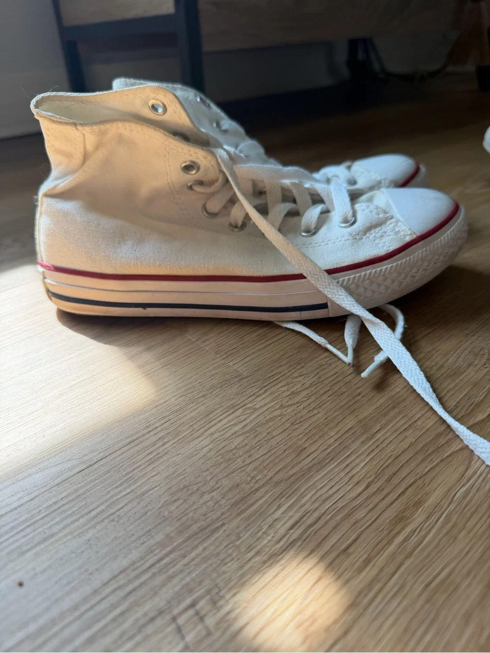 Converse White High Top Sneakers with Red & Blue Trim